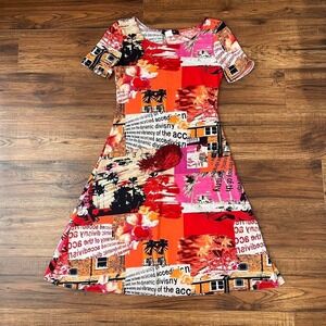 Y2K Tropical Collage Mini Dress Women XS Postcard Graphic Print Festival Summer